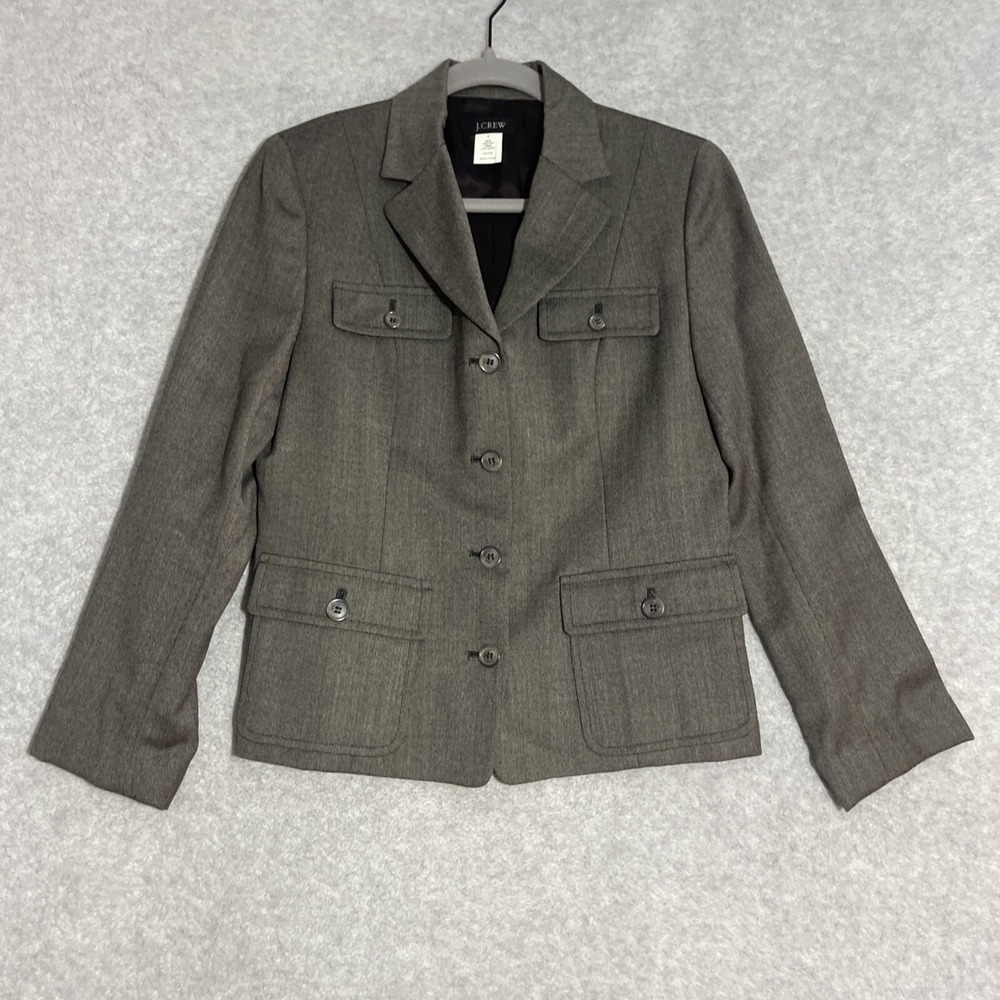 VTG J.Crew Wool Utility Blazer Jacket Womens 6 Brown Academia Lined